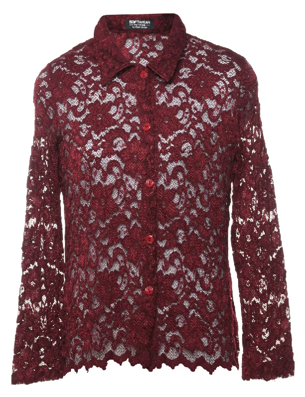 Maroon Lace Shirt - M Traditional Women's Wool