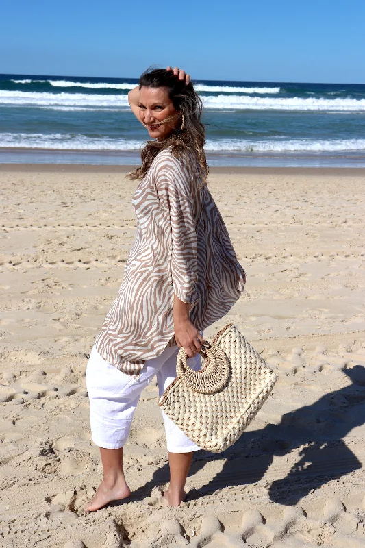 Short Kaftan in Taupe Zebra Classic Women's Tweed