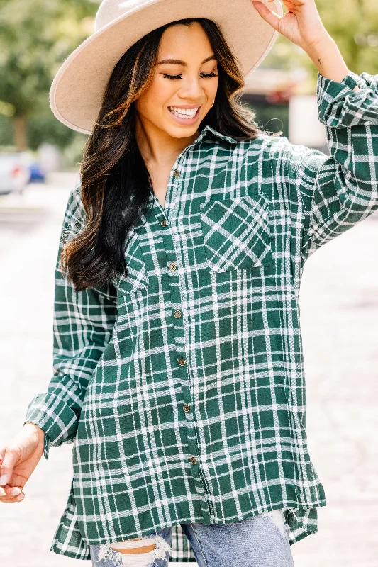 What You Like Hunter Green Plaid Button Down Top Hip Women's Urban