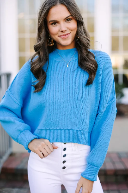 Where I Am Deep Sky Blue Cropped Sweater Sophisticated Women's 