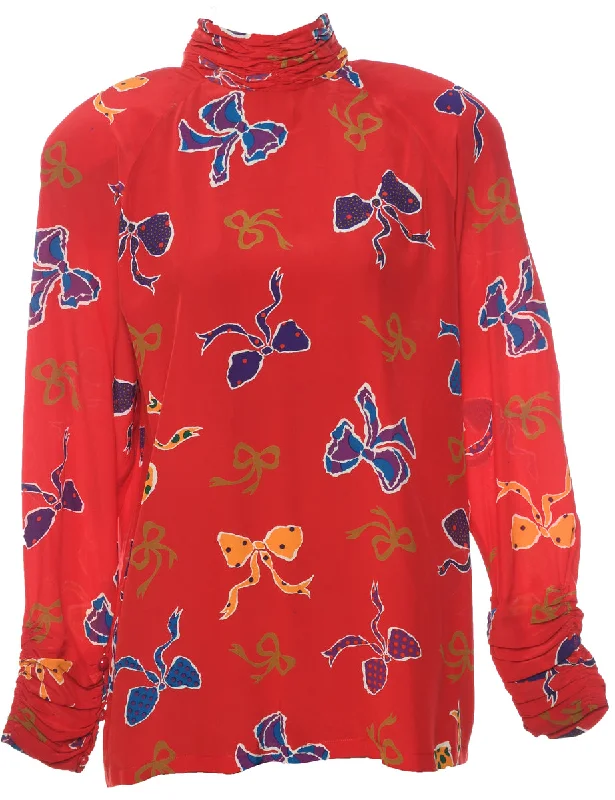 Long Sleeved Printed Top - M Traditional Women's 