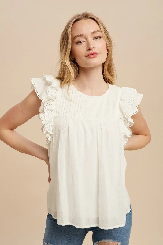 Flutter Sleeve Eyelest Blouse Bold Women's Statement