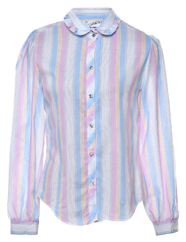 Ruffled Collar Striped Shirt - M Elegant Women's Formal 