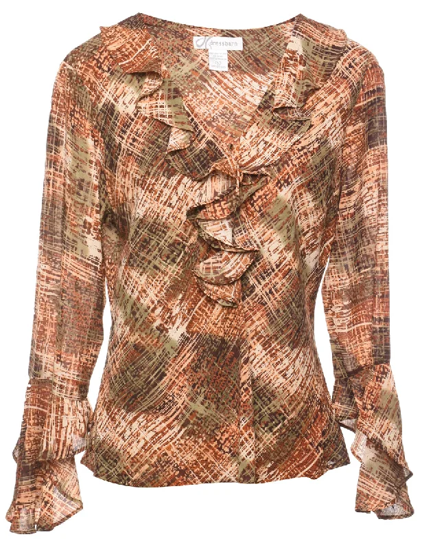 Frilly Checked Printed Top - L Australian Beach