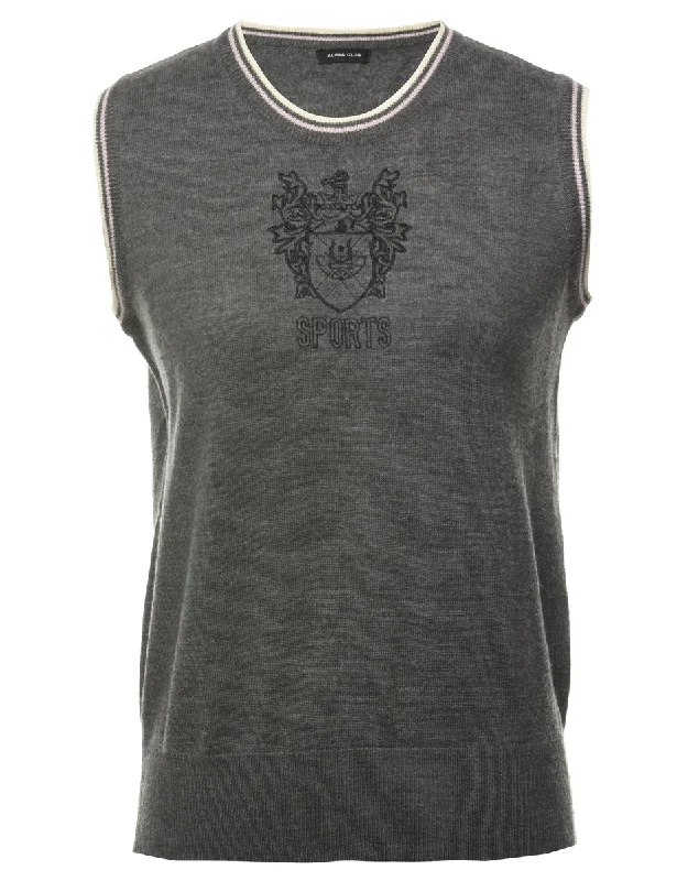 Grey Sweater Vest - M Dapper Women's Bow - adorned