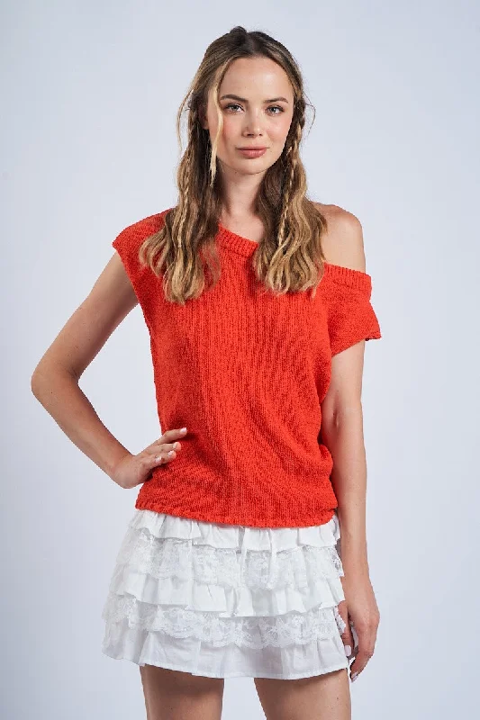 Selma One Shoulder Knit Top Laid - back Women's Vibe