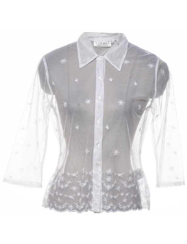 Sheer Effect White Shirt - M Luxurious Women's High -  end