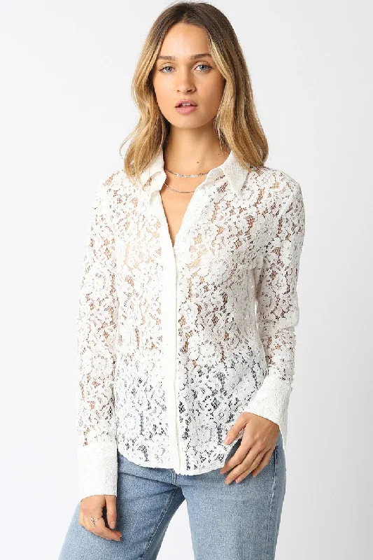 Lace Away Button Down Top Monochromatic All - in - one