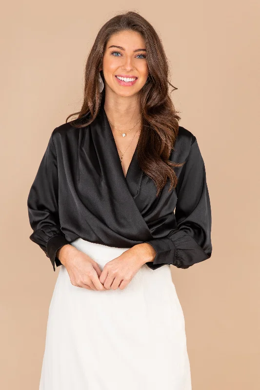 Make A Wish Black Satin Blouse Streetwear Style for 