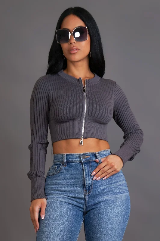 Going For A Walk Crop Top - Grey Contemporary 