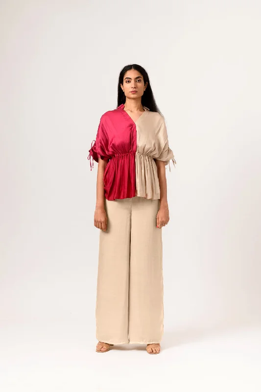 Ecru-Wine Half Blouse garde