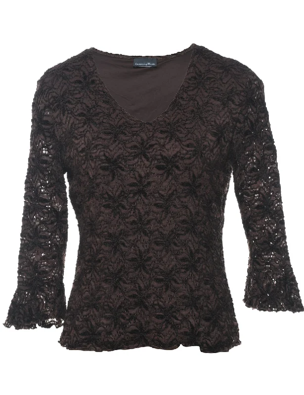 Dark Brown Lace Top - M Luxurious Women's High -  end