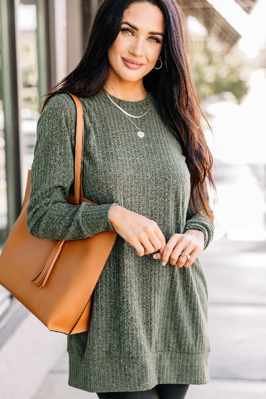 Reason For Happiness Olive Green Ribbed Tunic Relaxed Women's 