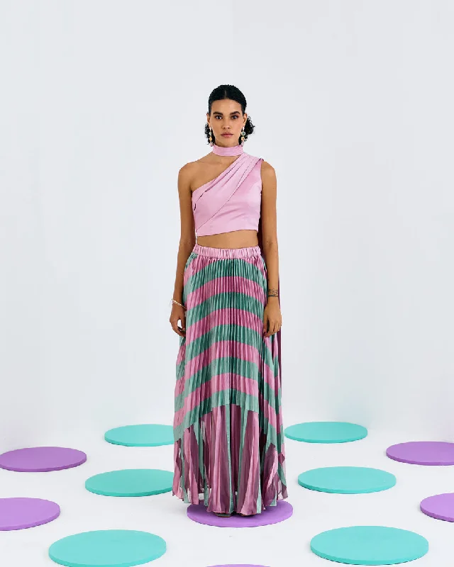 Pink One Shoulder Pleated Drape Top Luxurious Women's High -  end