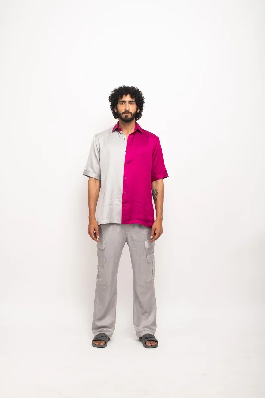 Grey-Wine Colorblocked Shirt French
