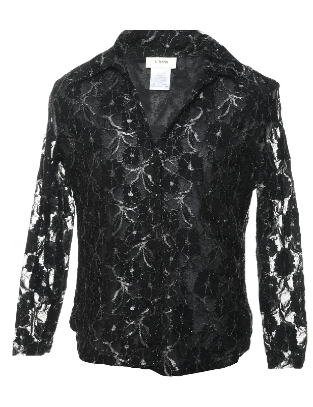 Laura Floral Print Lace Shirt - M Monochromatic All - in - one
