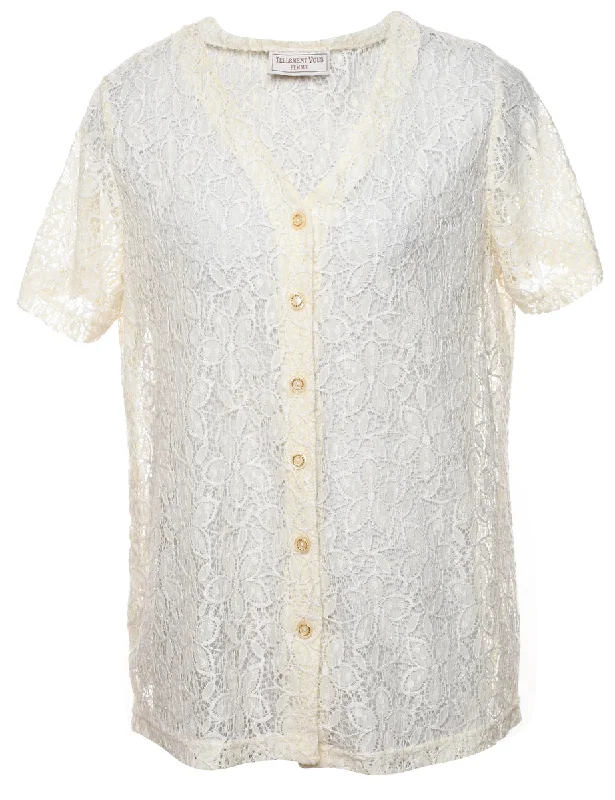 Pale Yellow Lace Blouse - L Casual Women's Loose - fitting