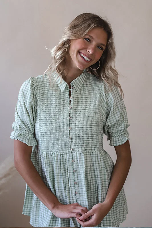 Sage Gingham Blouse Bold Women's Statement