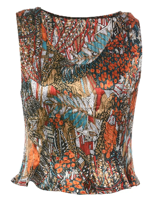 Smocked Printed Top - S Earthy Women's 