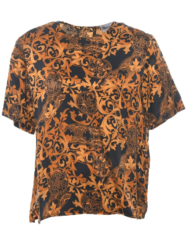 Silk Printed Top - L Women