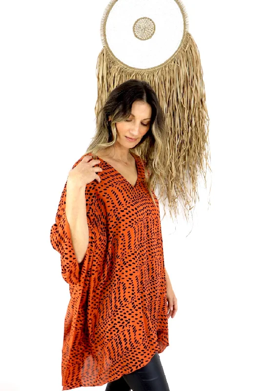 Short Kaftan Heavens Rain in Rust Modern Women's Tech