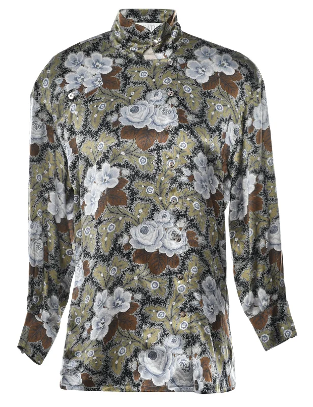 Floral Silk Shirt - M Dynamic Women's Moto