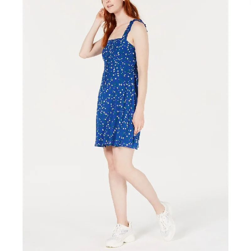 19 Cooper Women's Smocked Floral-Print A-Line Dress Blue Size Small Streetwear Style for 