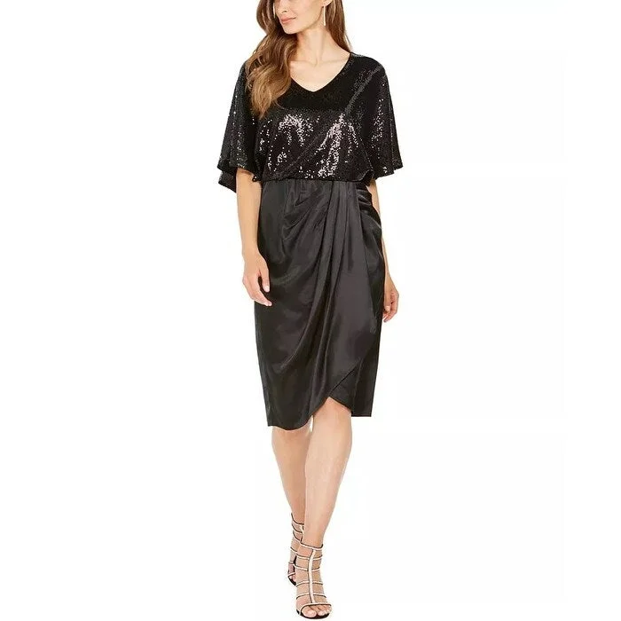 28Th & Park Women's Sequined Draped Blouson Dress Black Size 14 Contemporary 