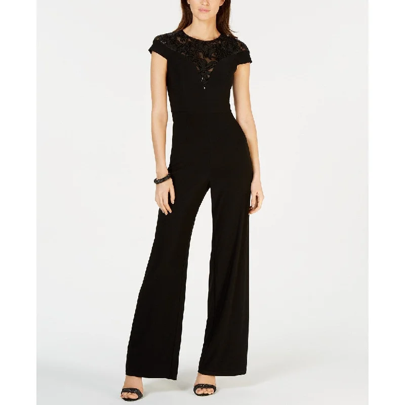 Adrianna Papell Women's Embroidered Illusion Jumpsuit Black Size 6 Luxurious Women's High -  end