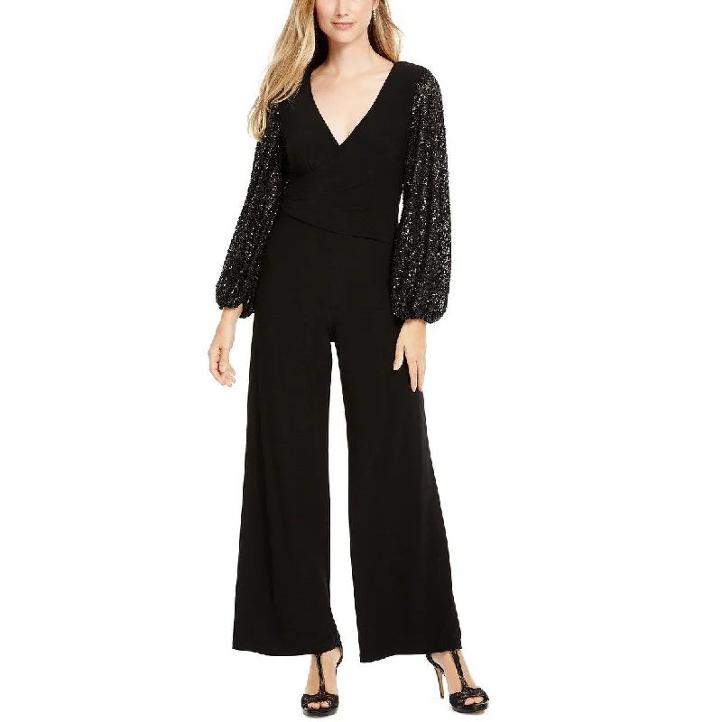 Adrianna Papell Women's Sequin-Sleeve Jumpsuit Black Size 6 Confident Women's High - fashion