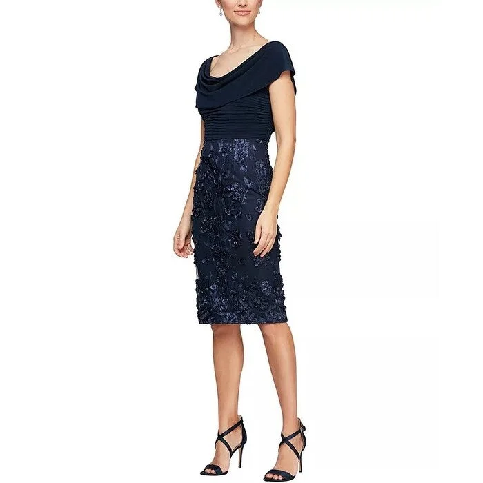 Alex Evenings Women's 3D Flower Sheath Dress Navy Size 6 Petite - 6P Classic Women's Tweed