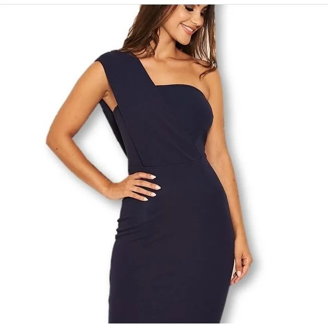 AX Paris Women's One Shoulder Wrap Midi Dress Navy Size 15 Dapper Women's Bow - adorned