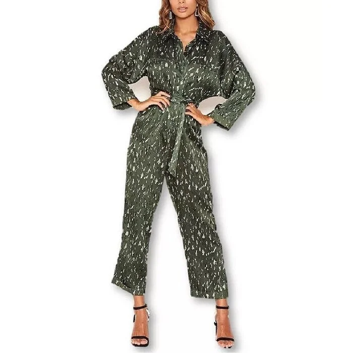 AX Paris Women's Printed Button Up Jumpsuit Green Size 10 Dapper Women's Bow - adorned