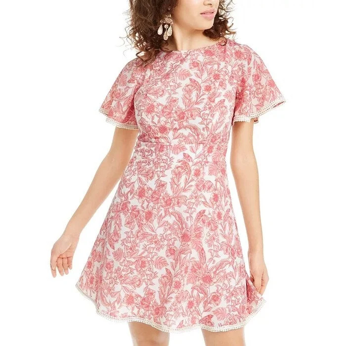 B Darlin Junior's Floral A Line Dress Beige Size 0 Artistic Women's Hand - painted