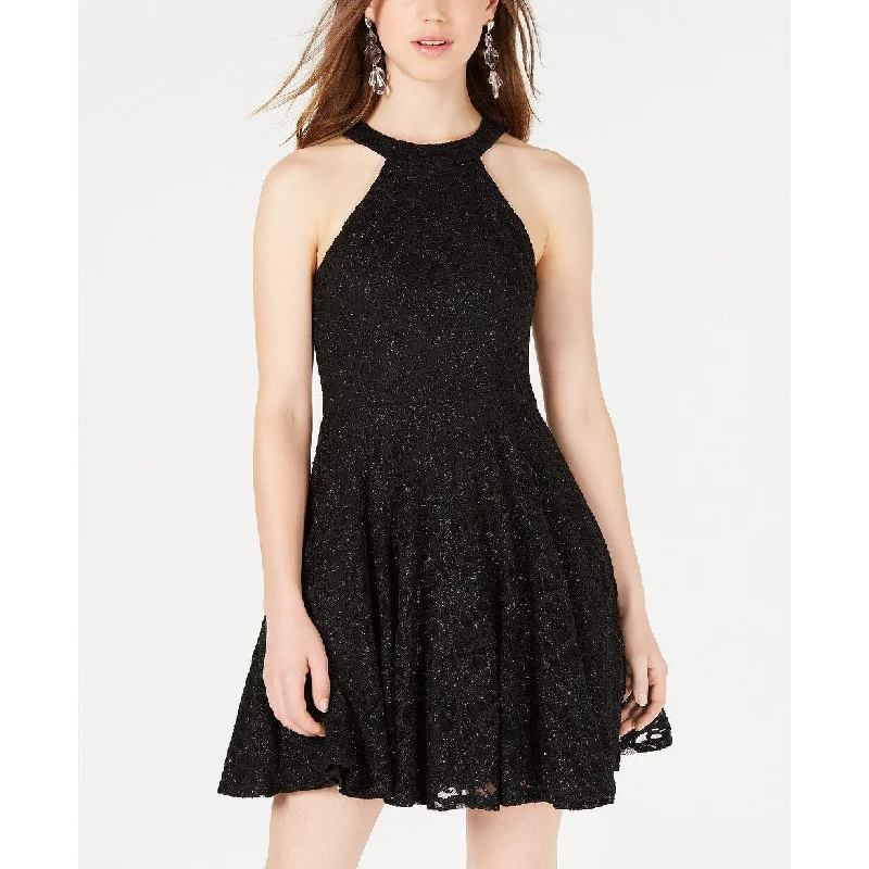 B Darlin Juniors' Glitter Lace Fit & Flare Dress Black Size 0 Modern Women's 