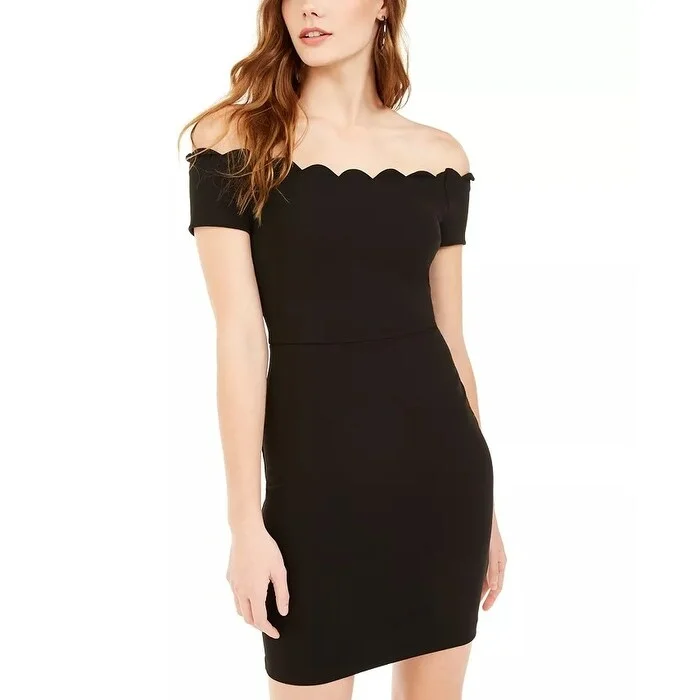 B Darlin Junior's Scalloped Off Shoulder Dress Black Size 0 Feminine Women's Style 