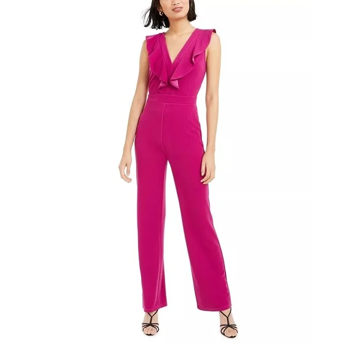 Bar III Women's Ruffled Jumpsuit Pink Size 10 Bohemian Women's Free