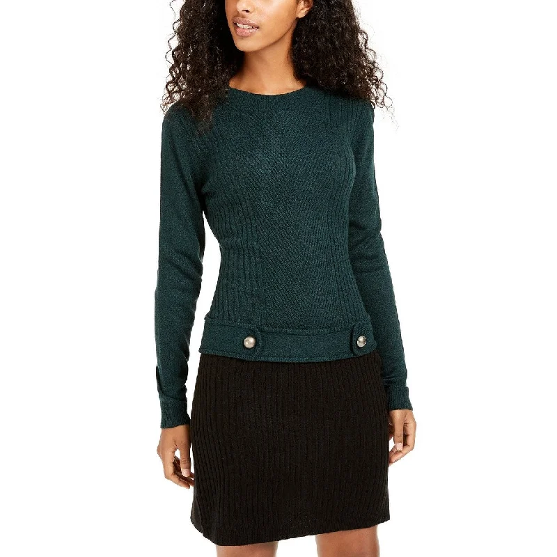 BCX Juniors' Colorblocked Drop-Waist Sweater Dress Green Size Medium Laid - back Women's Vibe