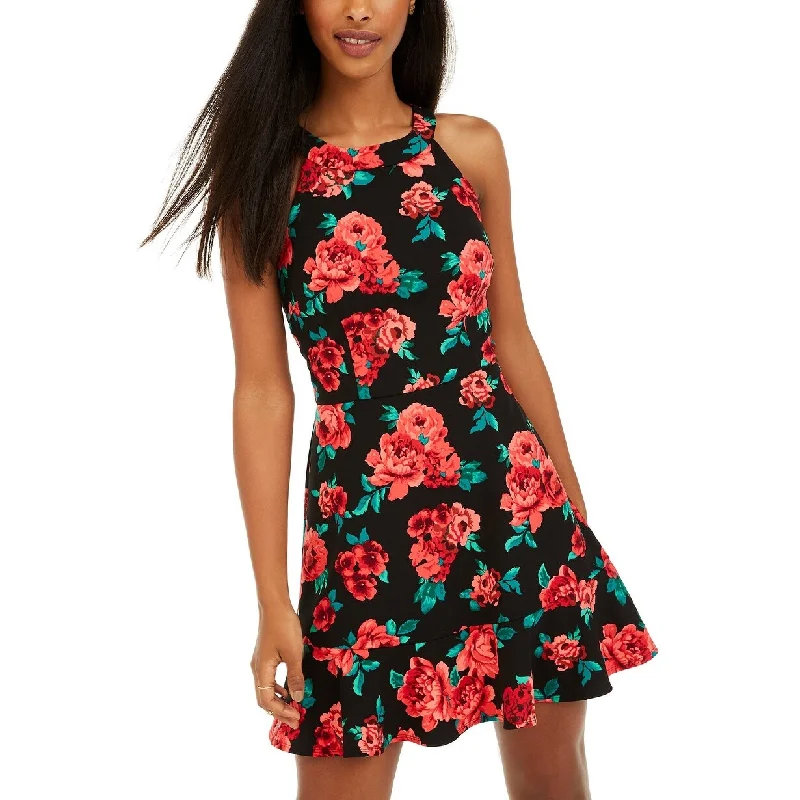 BCX Juniors' Floral-Print Flounce Dress Black Size 0 Sustainable Organic