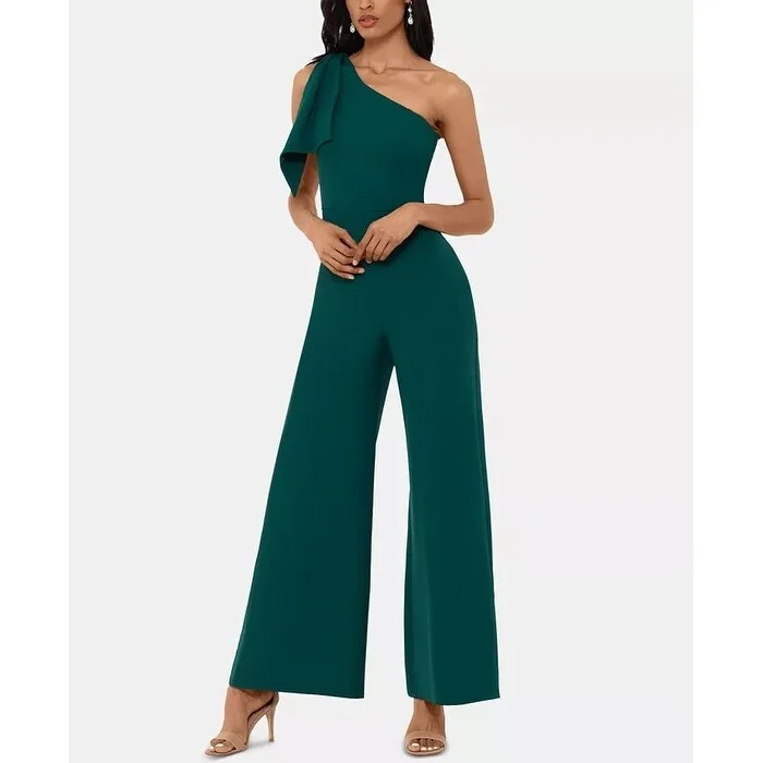Betsy & Adam Women's One Shoulder Bow Jumpsuit Green Size 12 Elegant Women's Formal 