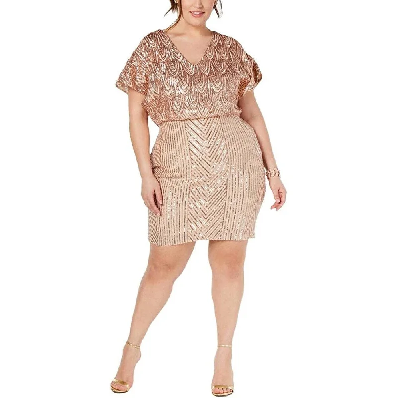 Betsy & Adam Women's Plus Lace Sequined Cocktail Dress Gold Size 22W Practical Women's Quick - dry