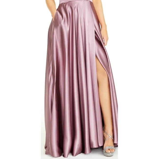 Blondie Nites Women's Side-Slit Halter Gown Purple Size Small Refined Women's Velvet