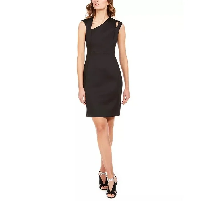 Calvin Klein Women's Asymmetrical Sheath Dress Black Size 16 Dynamic Women's Moto