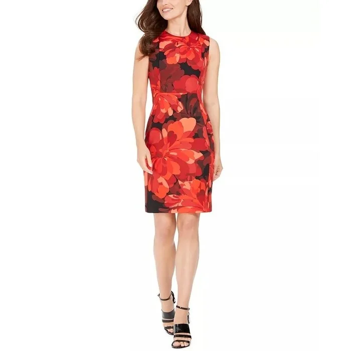 Calvin Klein Women's Big Floral Sheath Dress Red Size 10 European