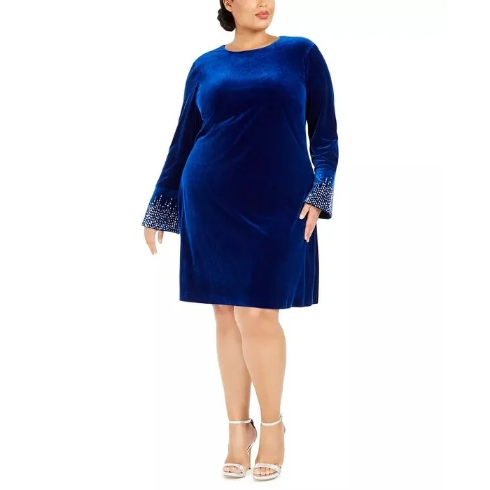 Calvin Klein Women's Bling Bell Sleeve Velvet Dress Blue Size Petite Small - Petite Small Adventure
