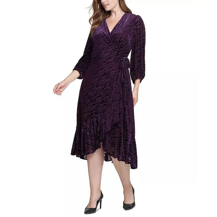 Calvin Klein Women's Burnout Zebra Midi Dress Purple Size Petite Small - Petite Small Cozy Women's Winter
