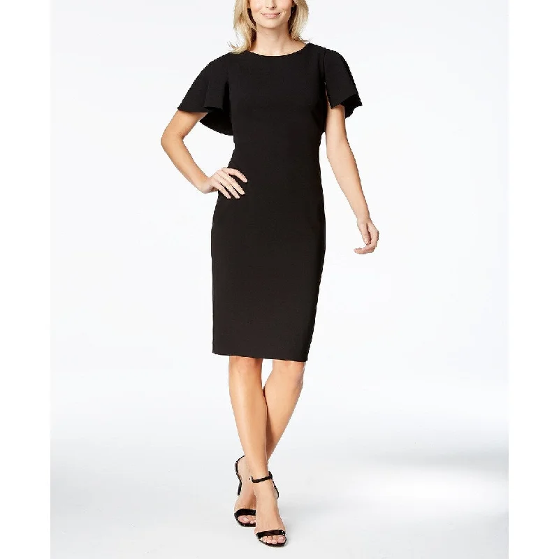 Calvin Klein Women's Capelet Sheath Dress Black Size 12 British Gentlewoman Style