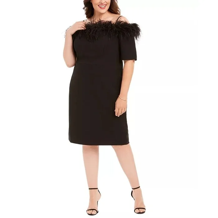 Calvin Klein Women's Feather Trim Sheath Dress Black Size 20W Cool Women's Distressed
