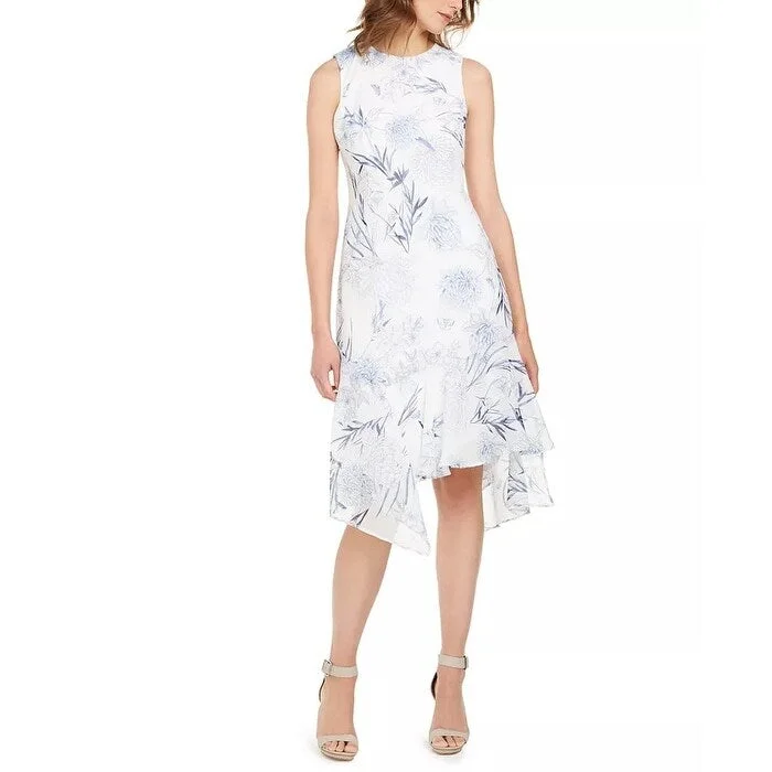Calvin Klein Women's Floral-Print A-Line Dress Dark Blue Size 2 Practical Women's Quick - dry