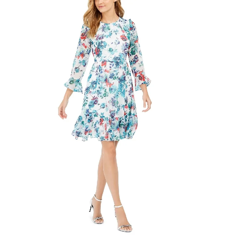 Calvin Klein Women's Printed Bell-Sleeve A-Line Dress Blue Size 10 Streetwear Style for 